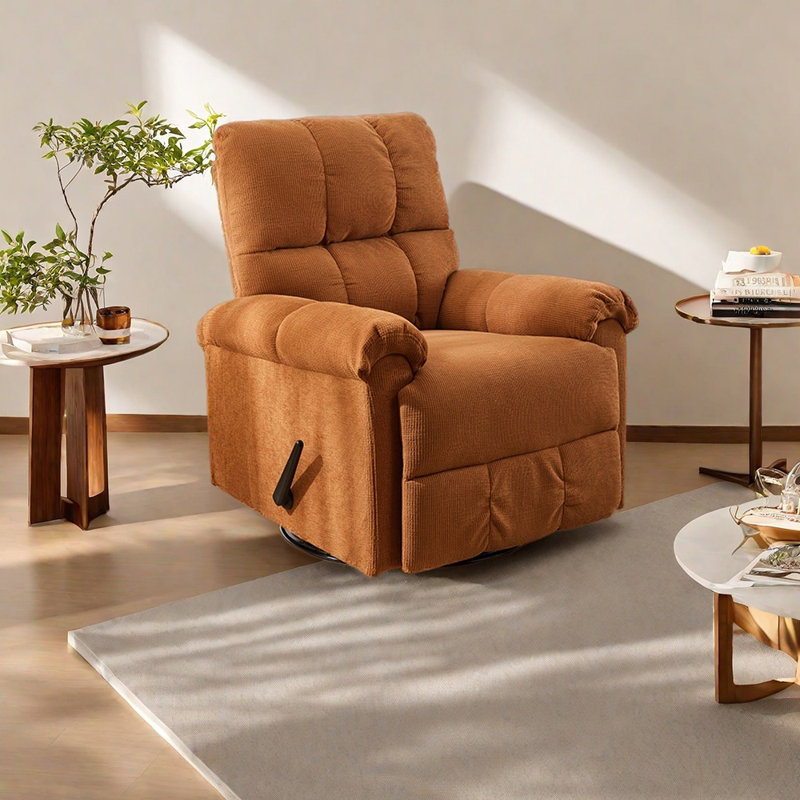 Ergonomic Chenille Recliner with Carbon steel base, Orange