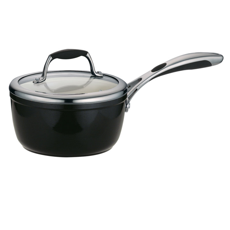 Casserole avec couvercle 1,5 pte - Cf - émail de porcelaine, Cer Dlx NS - Noir - 4,0 mm - Mas - Gourmet, 1,5 pte