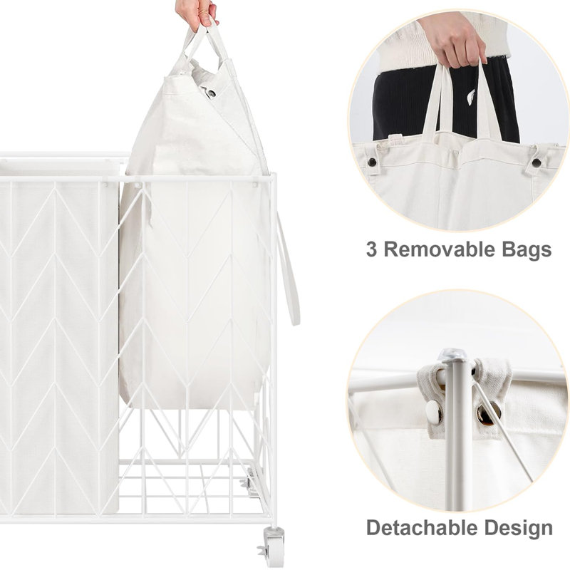 Laundry Basket with Wheels, White
