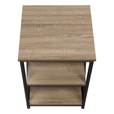 Table d'appoint, côté, bout, table de chevet, lampe, salon, chambre à coucher, stratifié brun, métal noir