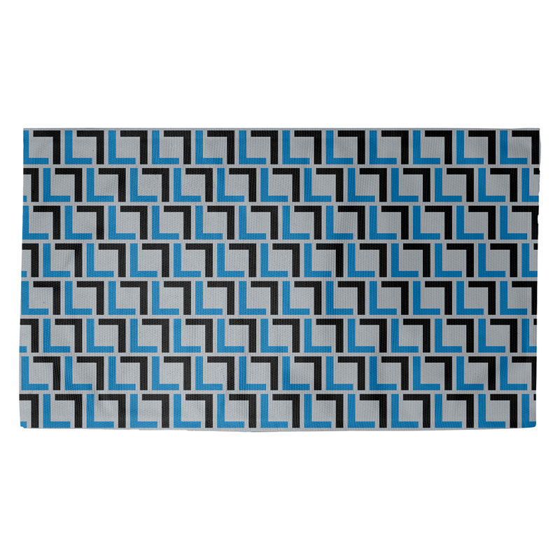Tapis géométrique bleu / noir / blanc, Rectangle 3 pi x 5 pi