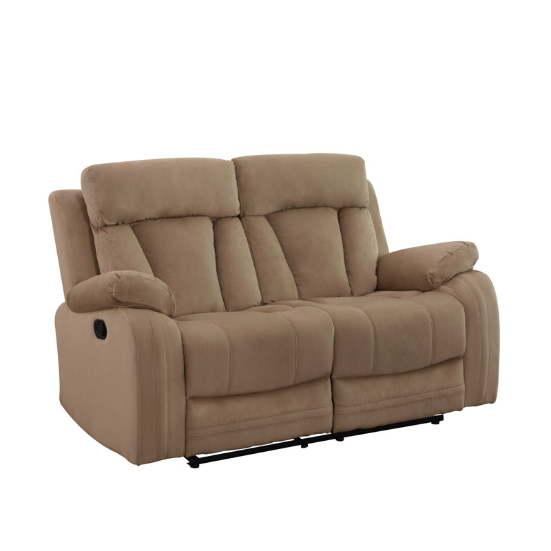 Reclining Transitional Microfiber Fabric Loveseat, Beige