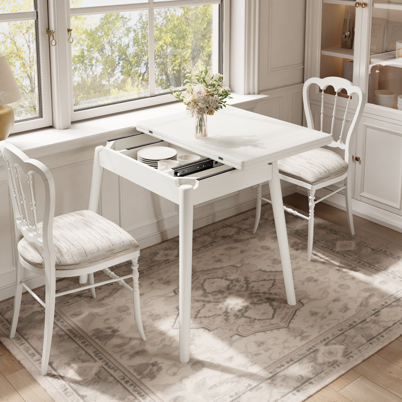 Table de salle à manger extensible en bois massif Aderyn Adryell de 23,6 à 47,2 pouces pour 2 à 6 personnes avec rangement caché