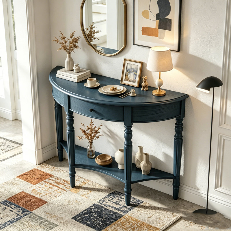 Console avec tiroir et tablette Farmhouse, Navy