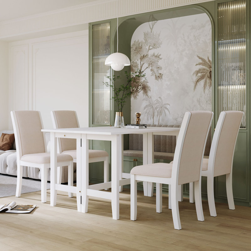 Ensemble de table de salle à manger extensible en bois 5 pièces avec abattants et 4 chaises rembourrées pour petits espaces
