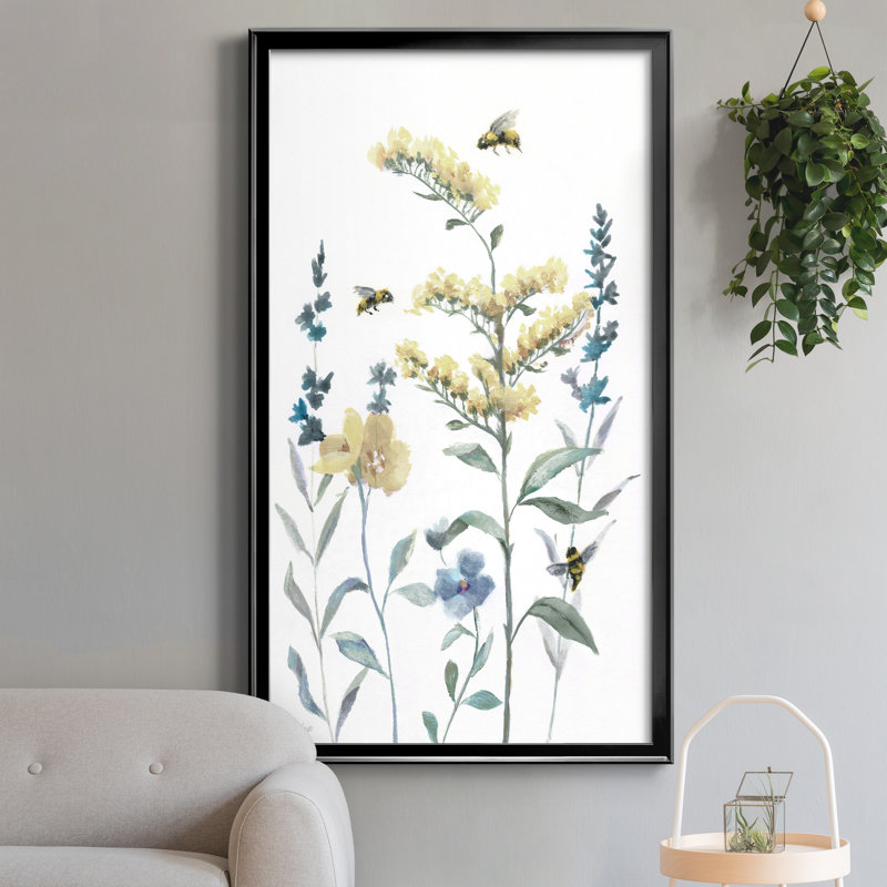 Bumble Bee Garden II - peinture sur toile encadrée, Toile avec cadre noir, H 22,5 po x l 42,5 po x P 1,5 po