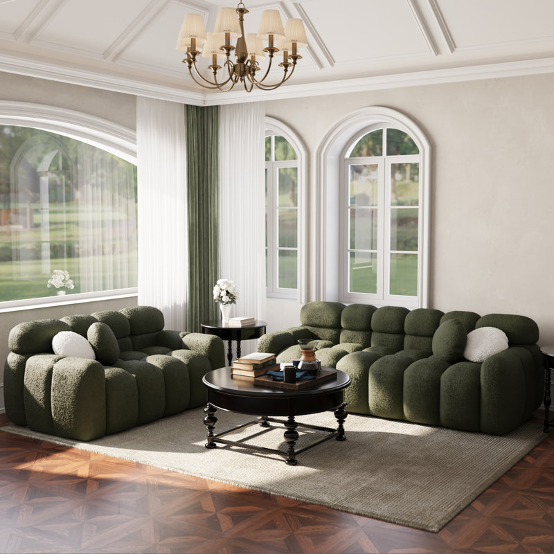Allasia Upholstered 86.5'' Sofa, Green Boucle