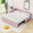 Twin Wooden Upholstered Daybed with Twin Trundle and Slats-1313585343