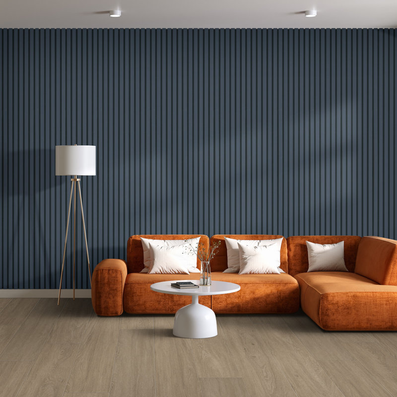 SereniSlats Indigo Ink 94.5 in. x 9.5 in. Dark Blue Acoustic Wall Panel, 3D Fluted Wood Slat Sound Absorbing Paneling (4 Pack / 24.8 sq. ft.)