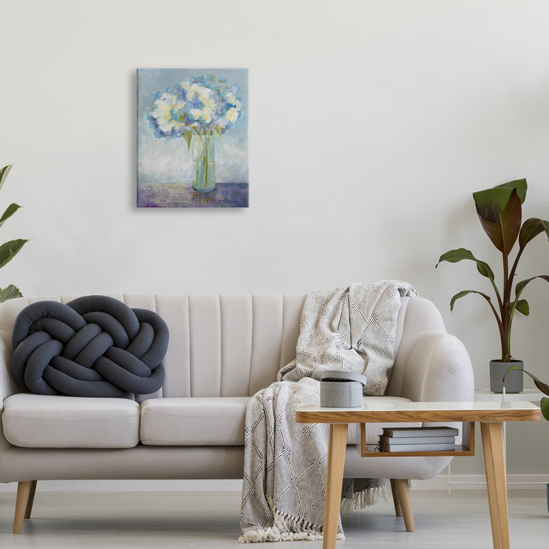 Magnifique bouquet de fleurs d'hortensias blanc et bleu par Doris Charest - Peinture, Toile tendue
