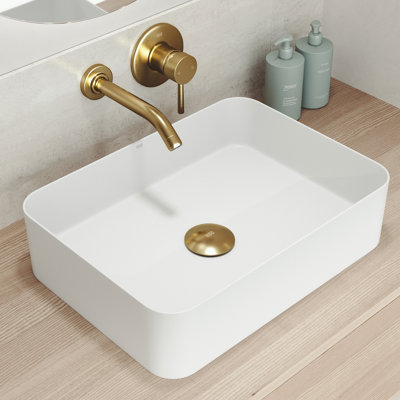 VIGO UltraThin™ 19-in L x 14-in W Matte White Matte Stone™ Vessel Rectangular Minimalist Bathroom Sink