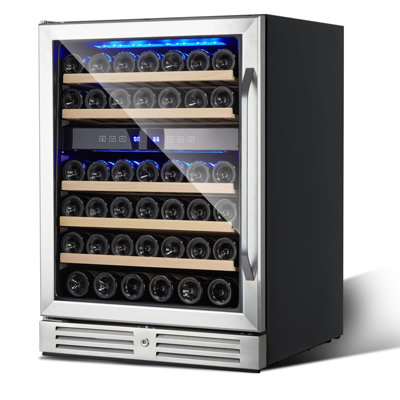29 Bottle Wine Cooler Refrigerator, Dual Zone Seamless Stainless Steel Built-In Freestanding Wine Fridge
