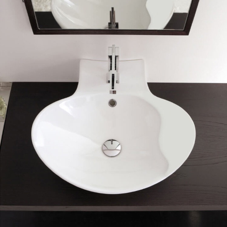 Lavabo de salle de bain vasque ovale en céramique avec trop-plein Zefiro