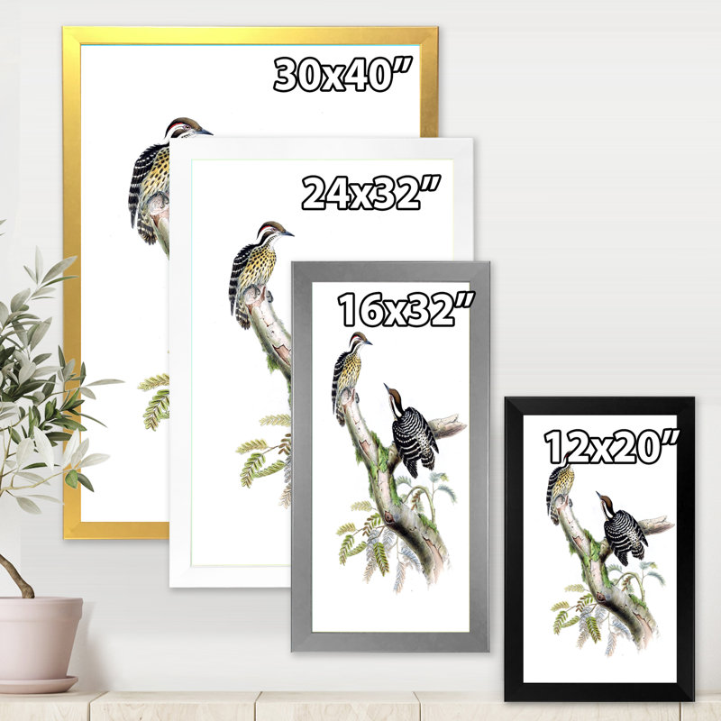 «Vintage Birds in the Wild» - impression sur toile, H 40 po x l 30 po x 1,5 po, Toile blanche encadrée