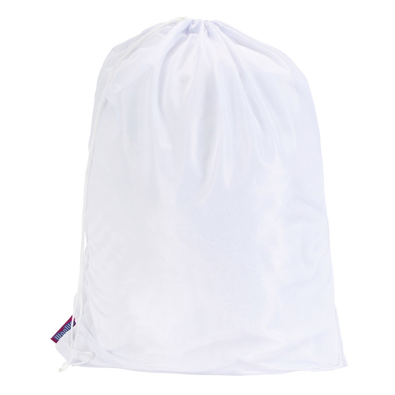 White Collapsible Mesh Laundry Bag with Drawstring Closure