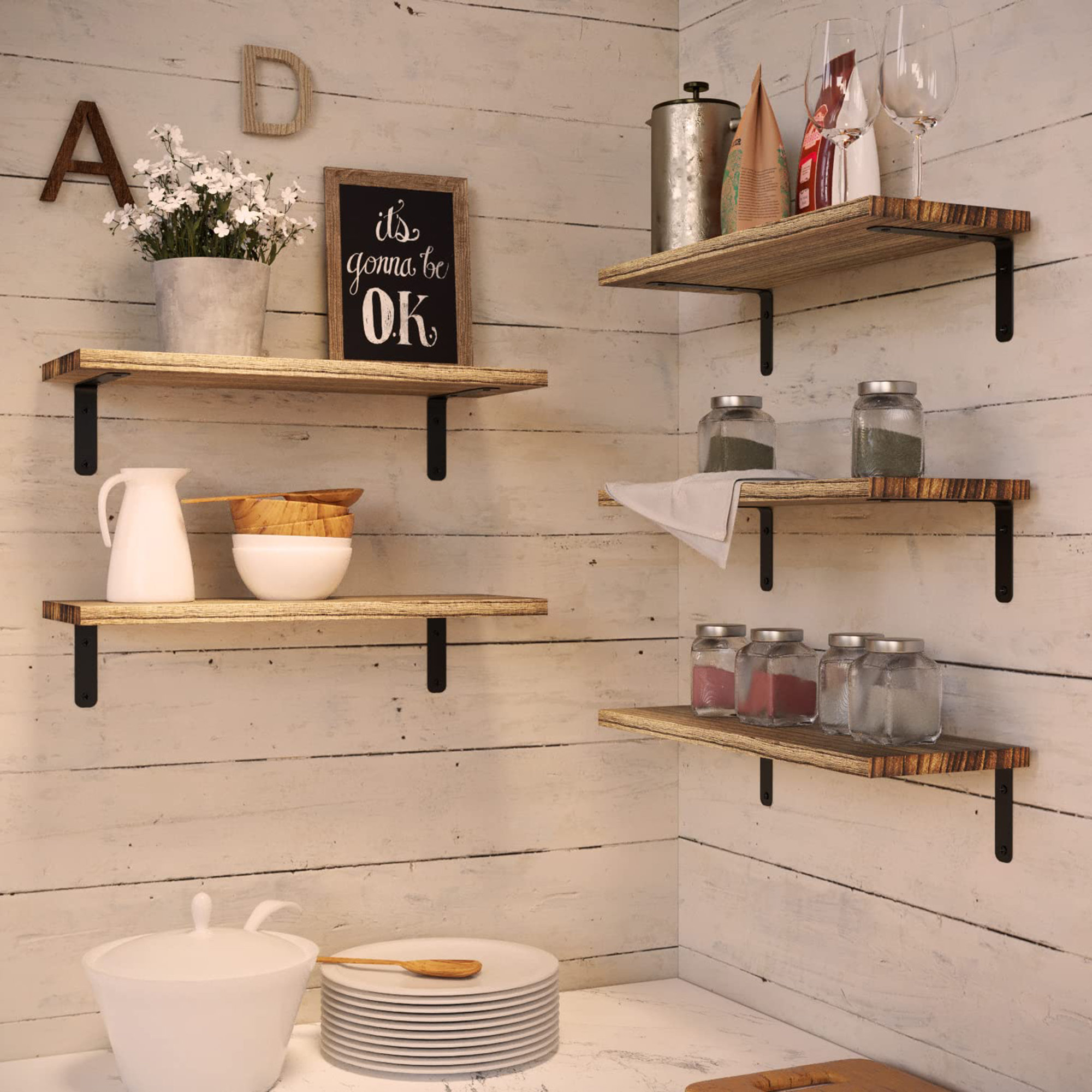 Wall Decor Racks Gracie Oaks Antique Wood Wall Rack Wall Decor Floating Rack, Set of 5 ...