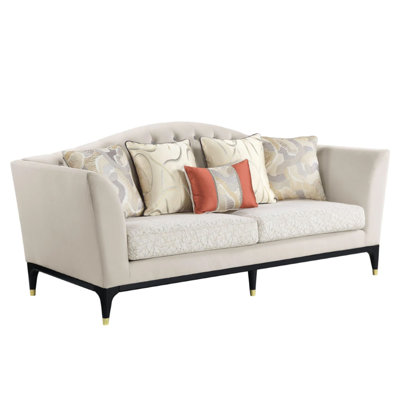 Vanturi Transitional 88''L Velvet Flared Arm Sofa with 5 Pillows in Beige
