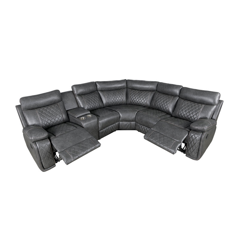 Home Theater Seating Manual Recliner With Cup Holder, Hide-Away Storage PU Reclining Sofa For Living Room, Home Theater