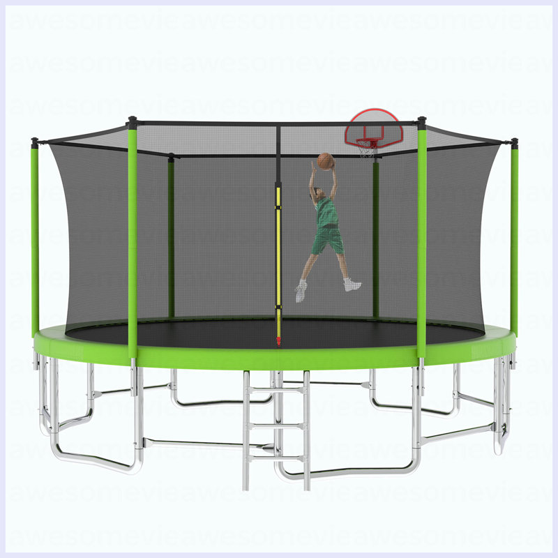 Trampoline 16FT avec barre d'équilibre et panier de basketball, trampoline d'extérieur renforcé de type ASTM avec filet d'enclos