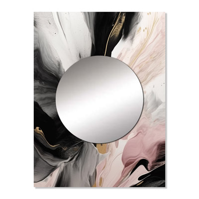 Lunell rose et or fluide pierre - marbre unique miroir décoratif, grand miroir rose, art imprimé en métal