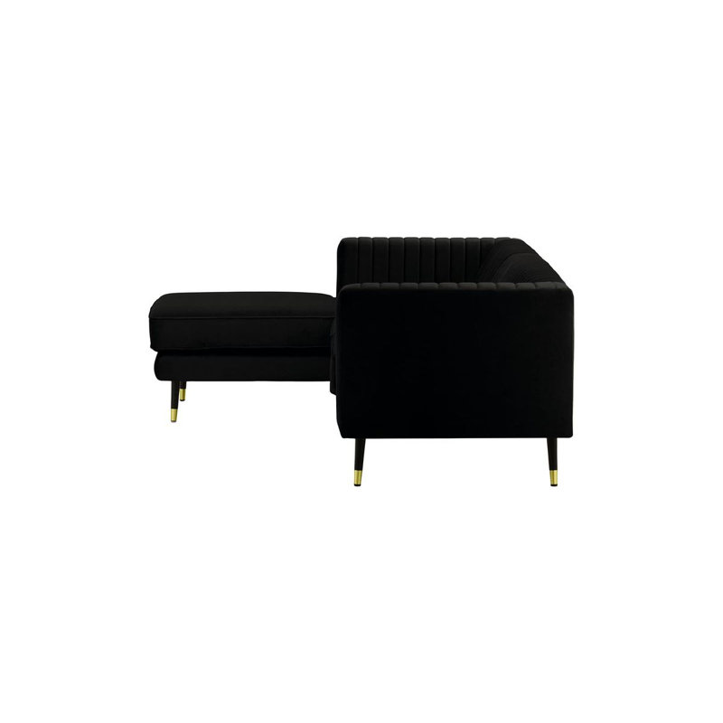Monaville 4 Seater Velvet Sofa & Chaise, Black, Left Hand Facing