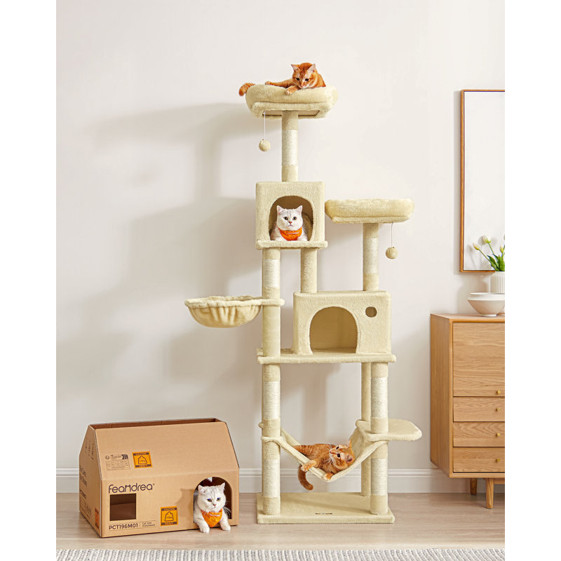 Timmins 78.3" Multi-Level Cat Tree with Cat Scratching Posts, Warm Cat Condo For Indoors, Beige