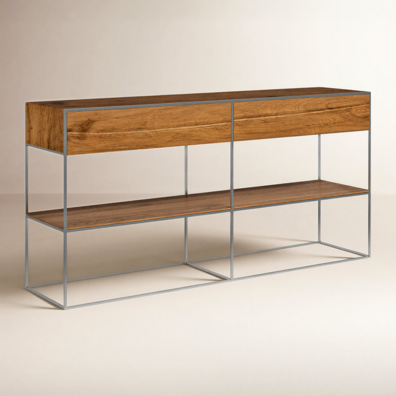 Ophelia 63'' Solid Wood Top Console Table, Brown, Silver