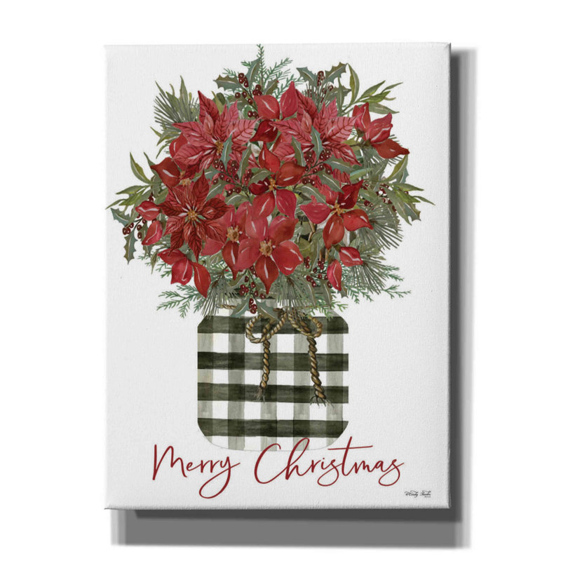 «Merry Christmas Poinsettia» par Cindy Jacobs, art mural sur toile, H 16 po x l 12 po x P 0,75 po