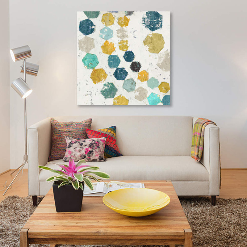 «Hexagon I», reproduction sur toile, H 37 po x l 37 po x P 1,5 po, Toile avec cadre flottant noir, Pas de tapis