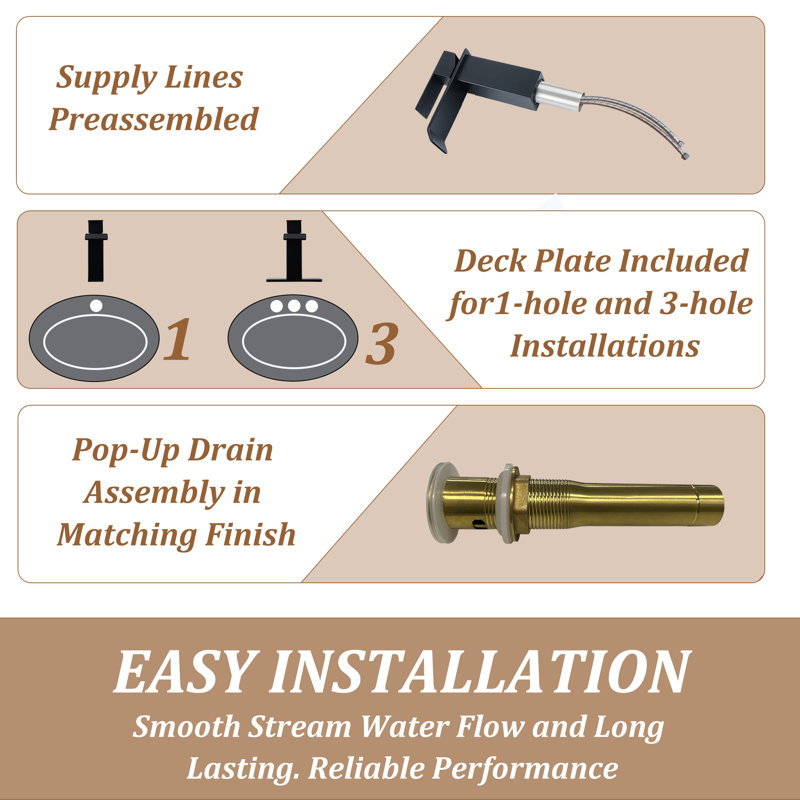 Probe Single Hole Faucet Single-handle Bathroom Faucet Waterfall Spout Sink Faucet 1.2GPM, Matte Black