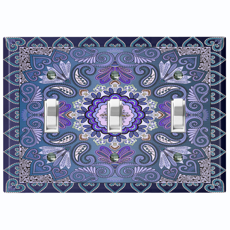 Plaque murale d'interrupteur à bascule 3 bandes Paisley Bandana, Mauve / bleu