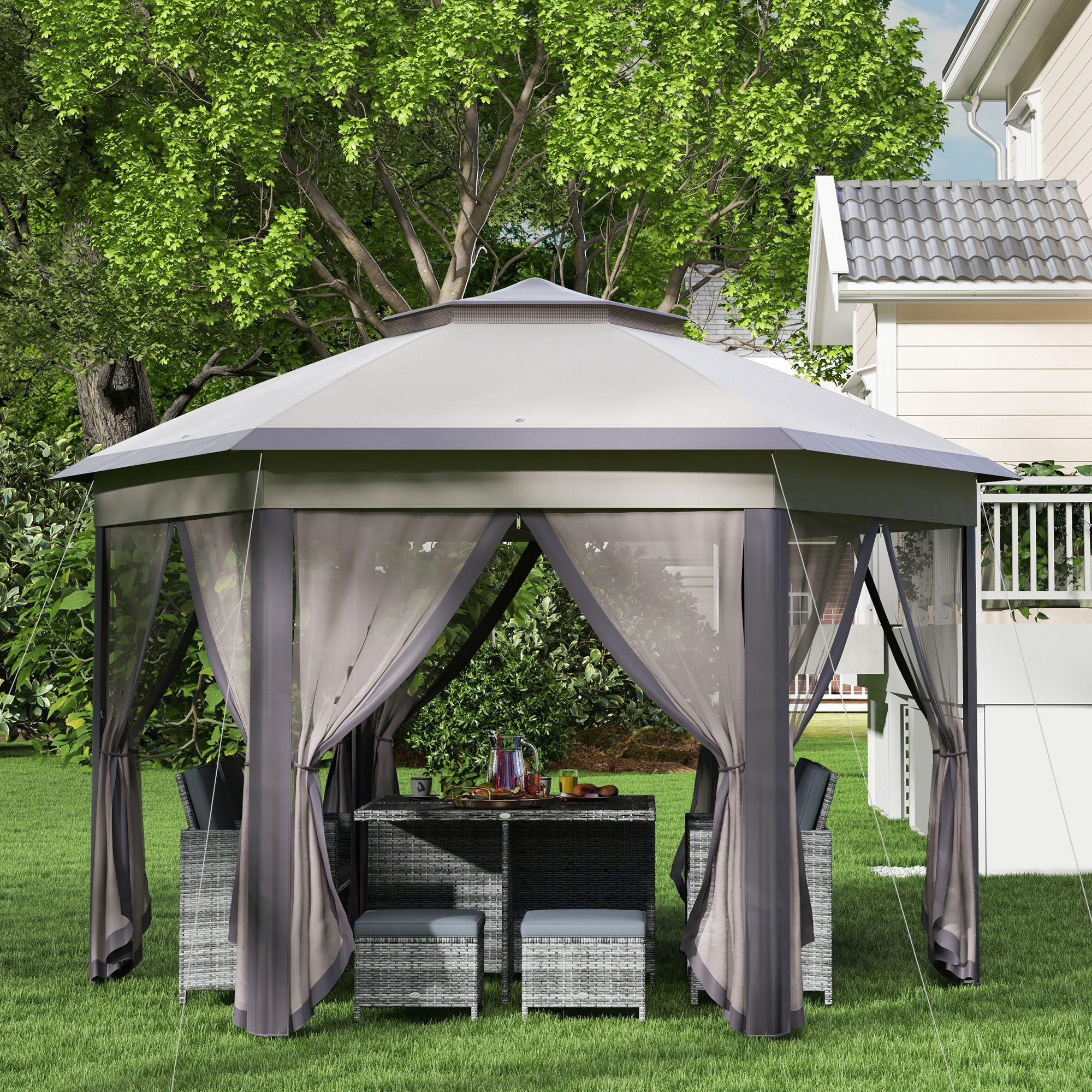 Hardtop Gazebo Tents For Events 13' X 13' Pop Up Gazebo, Hexagonal