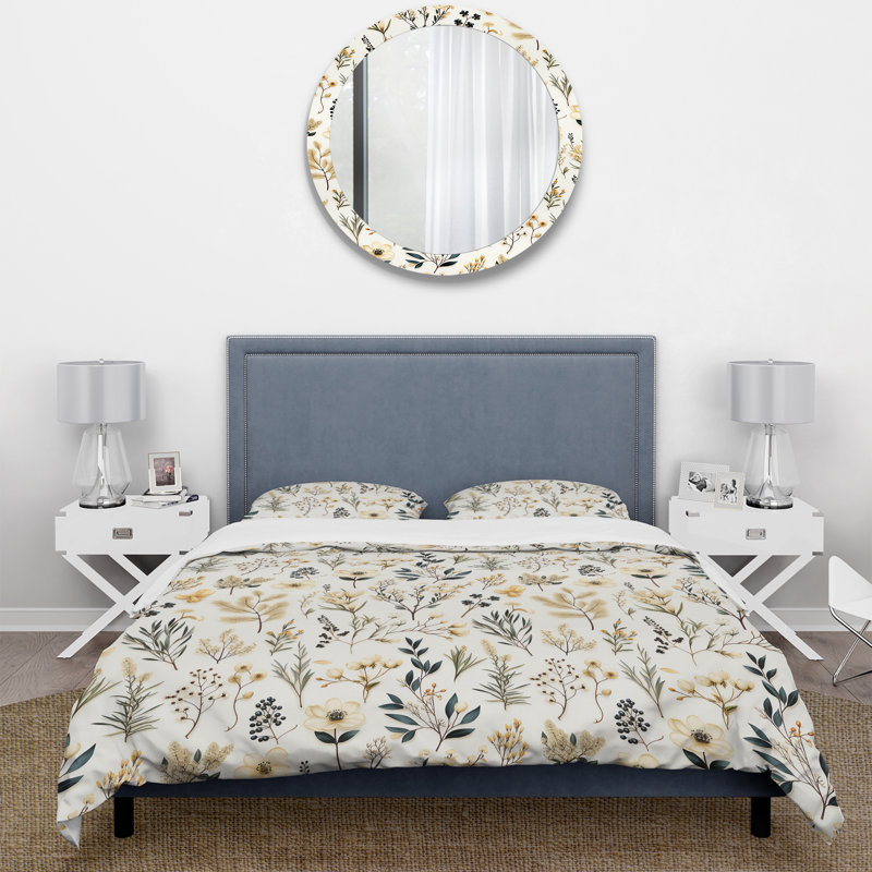 Ensemble de housse de couette Botanical Sketched VII, Housse de couette pour grand lit et 2 taies décor