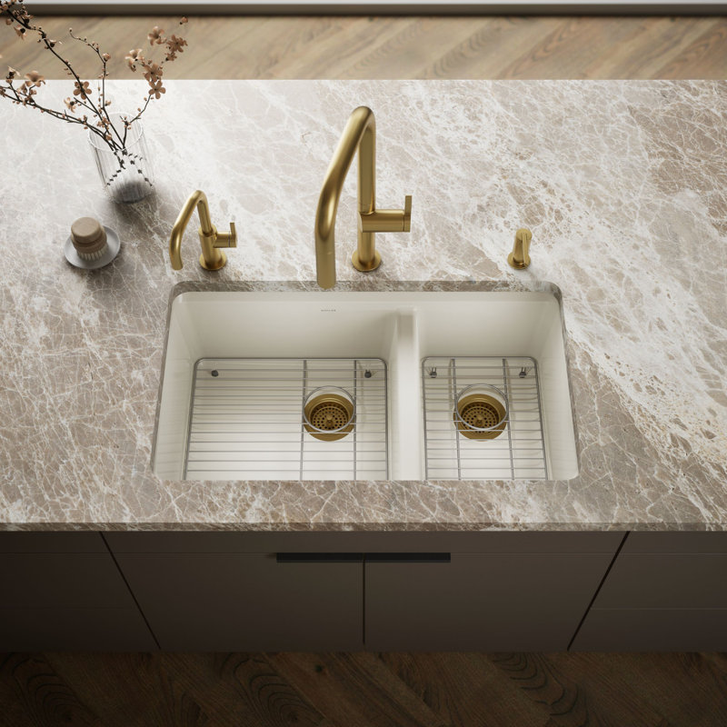 Riverby 33 In. Undermount Double-Bowl Kitchen Sink, Biscuit