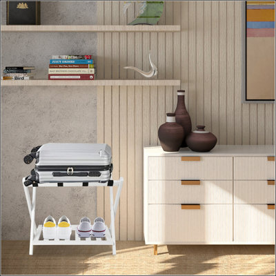 Hofitlead Wooden Luggage Rack, Folding Suitcase Stand with Storage Shelf for Home and Hotel Use