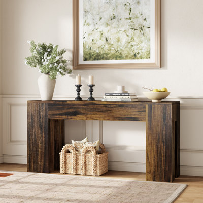 Farmhouse Long Sofa Console Table For Entryway Living Room Hallway Foyer Entrance, Wood Behind Couch Table With Wooden Double Base by Millwood Pines