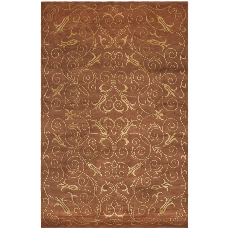 Echevarria Hand-Knotted Wool/Silk Gold Area Rug, Rectangle 10' x 14'