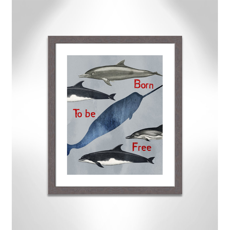 «Born to be free», impression sur papier, H 24,5 po x l 20,5 po x P 0,6 po, Encadré plat à grain de bois gris