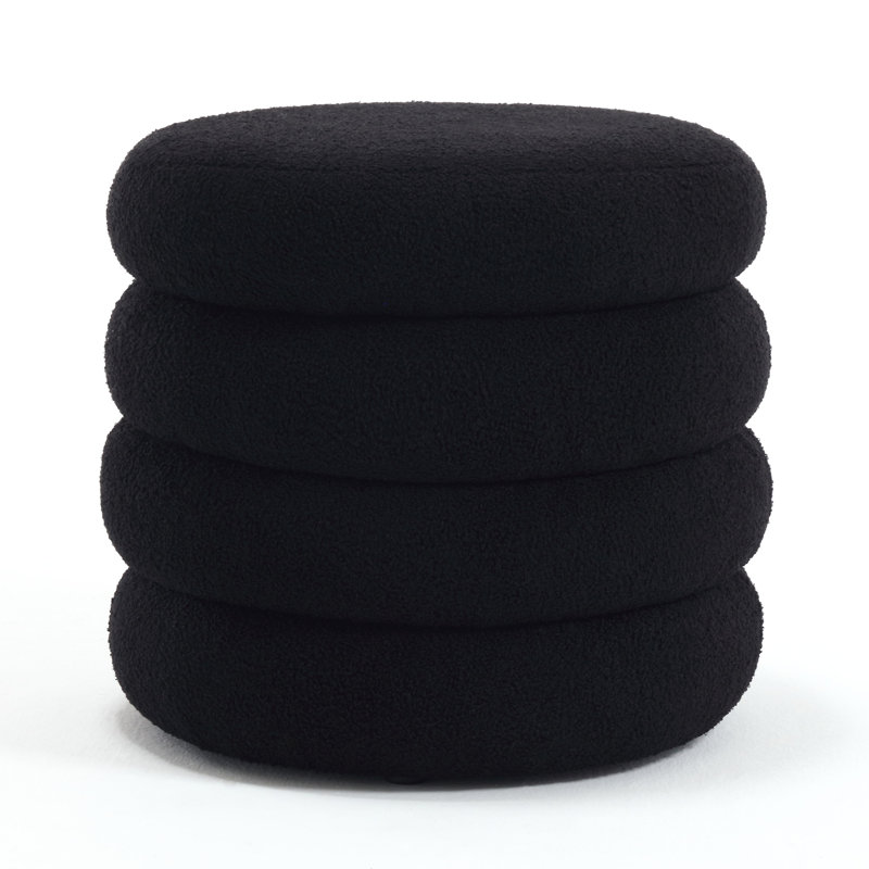 Repose-pieds rond avec rangement en velours / lin Leiani, Ours en peluche noir