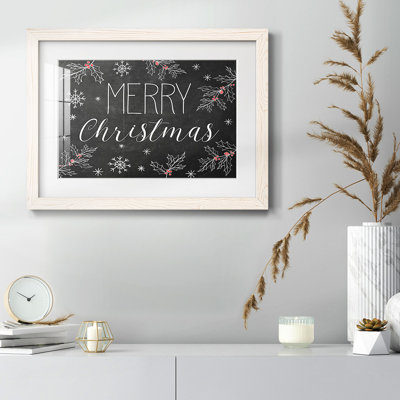 Merry Christmas Chalkboard - Matted and Framed Under Acrylic Glass, Large Living Room Wall Art