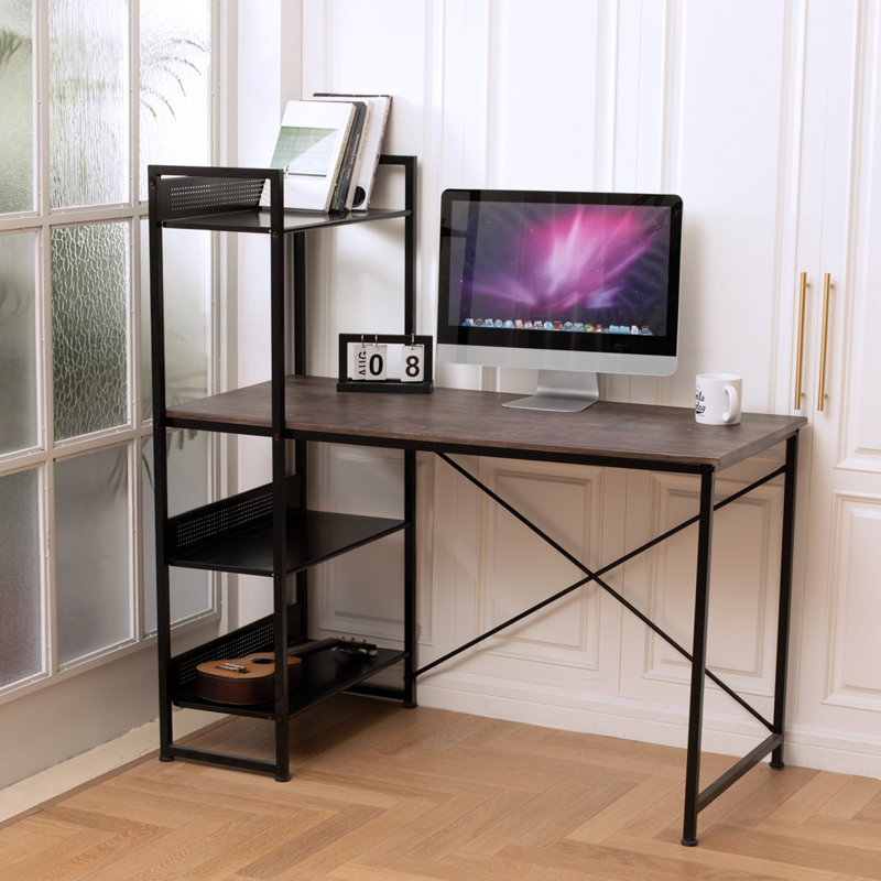 Charleena Metal Base Computer Desk, Walnut
