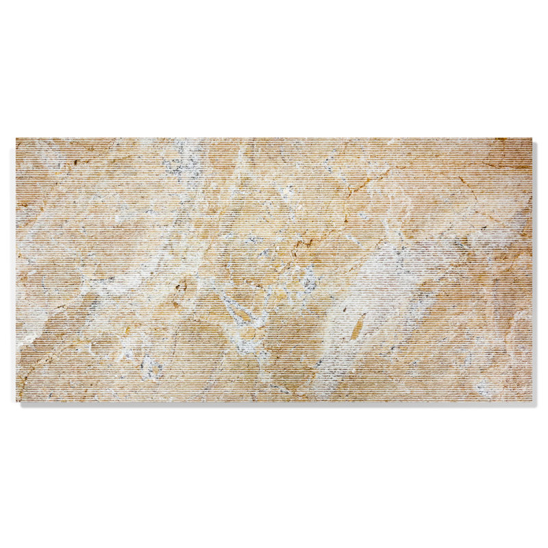 Marbre naturel 12 x 24 beige, pour mur, fini texturé FS, marbre cannelé 3D, pierre naturelle, marbre véritable, marbre véritable, 1 boîte de 4 pièces