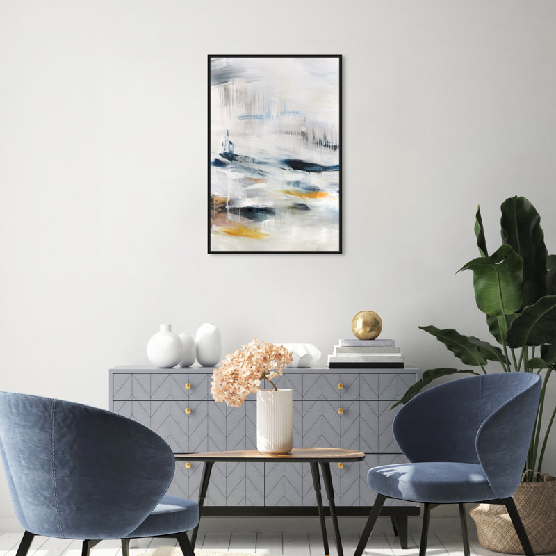 Modern Abstract Snow Landscape Print, Black Framed Canvas, 31" H x 21" W