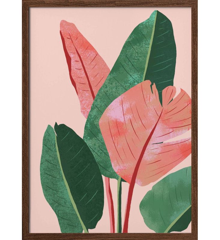 "Blush Tropical", art mural texturé encadré, Noyer, H 24 po x l 18 po