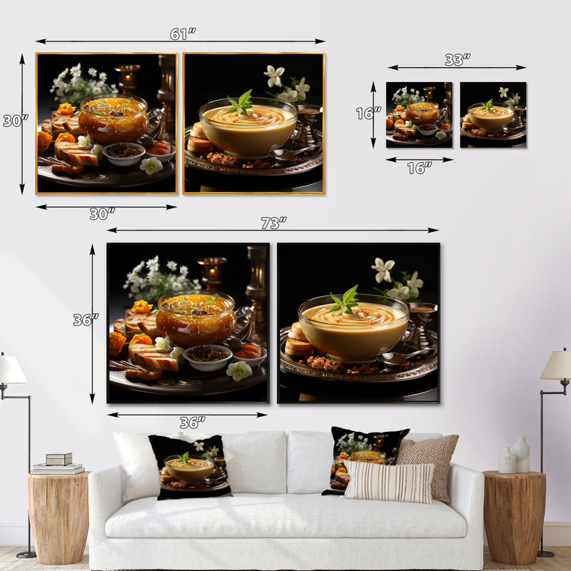 "Potage aromatique soupe" 2 pièces, Cadre flottant doré, H 16 po x l 33 po