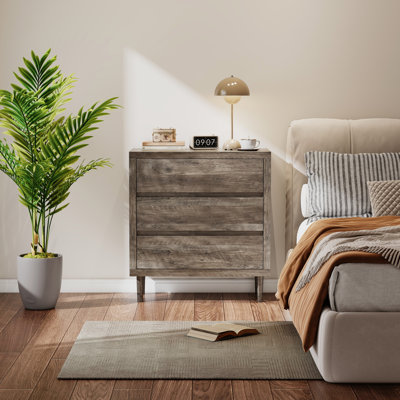 Commode à 3 tiroirs - Commode en bois pour chambre à coucher, table de chevet haute, armoire de tiroir de rangement en chêne gris, mobilier de chambre à coucher de ferme pour le salon, le couloir, le bureau personnel, l 31,5 po (commode)