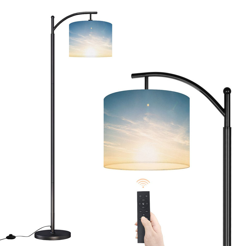 Lampe sur pied à arc avec abat-jour ajustable rétro lumière du ciel douce lumière du soleil 3 températures de couleur à intensité variable avec poteau pour interrupteur au pied