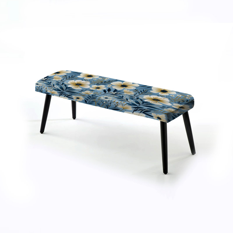 Banc bleu rembourré à motif floral bleu II