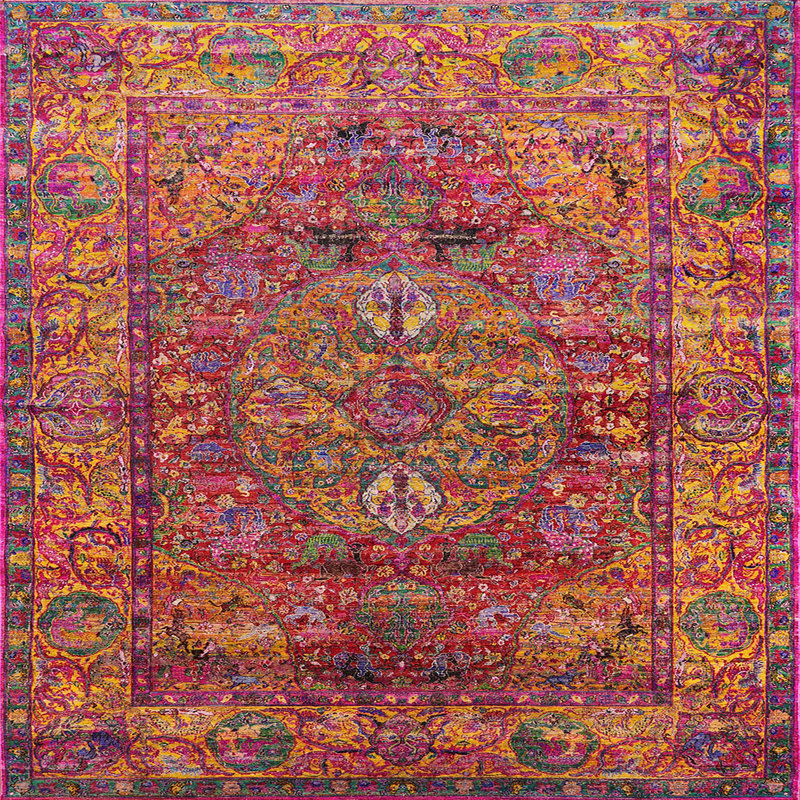 Tapis 100% moderne 1537 de style Mid-Century lavable à la machine, Carré 3 pi