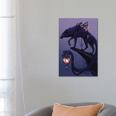 Lantern Wolf 1 Piece Wrapped Canvas Painting
